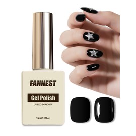 FANNEST Black Gel Nail Polish, 1Pcs Pure Black Gel Polish Color High Gloss Soak Off U V Nail Manicure Salon DIY
