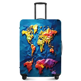 ANNA QUEEN Suitcase Cover for 18-32Inch Luggage Cover, Durable Polyester with Elastic Hem, Universal Fit for Most Suitcases (Color Map, S(fits 18-21inch suitcase))