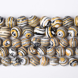45 abalorios redondos de malaquita amarilla natural de 8 mm, abalorios sueltos para hacer joyas, pulseras, collares, piedras de poder curativo de energía de cristal (8 mm, malaquita amarilla y negra)