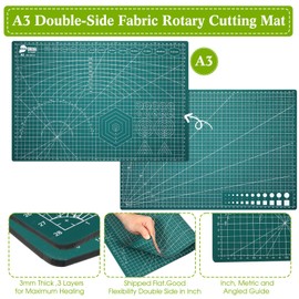 Chunful 5 Pcs Rotary Cutter Set Include 45 mm Rotary Cutter with 2 Blades and 2 Self Healing Sewing Mat 12 x 18 A3 Inch Double Sided Self Sewing Craft Board for Quilting Scrap Booking Crafts Fabric