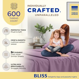 THREAD SPREAD 100% Egyptian Cotton Sheets Full Size - 600 Thread Count Sheets 4 PC 16" Deep Pocket Full Size Sheets Set, High Thread Count Soft Cooling Sateen Weave Hotel Luxury Sheets Set - Plum