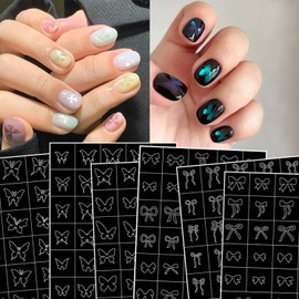 6 Sheets Airbrush Stencils Nail Stickers for Nail Art Cute Bow Nail Art Stickers Butterflies Bow Hollow Designs French Nail Stamper Tools Butterfly Nail Decals for Women Girls Acrylic Manicure Salon