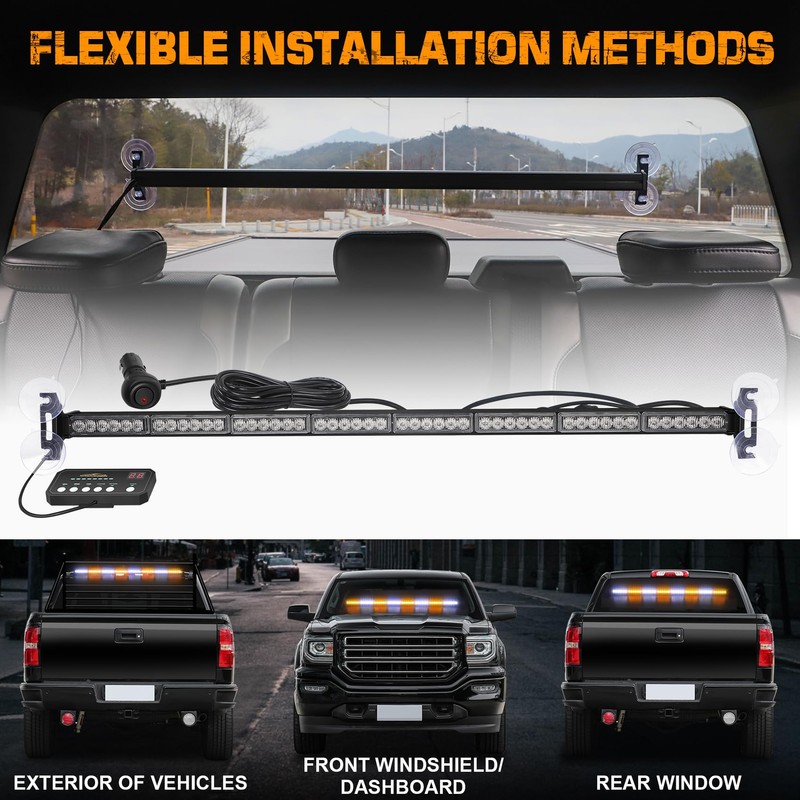 XRIDONSEN 35 inch Traffic Advisor Light Bar 48 LED Strobe