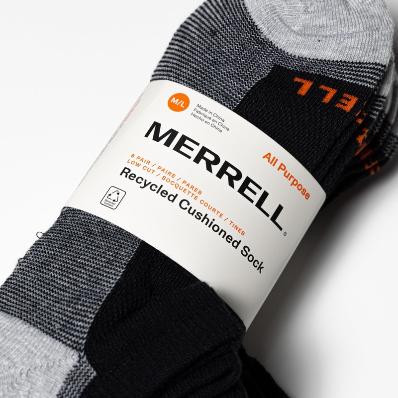 Merrell Recycled Cushion Low Cut Sock 6 Pair Pack, Black,