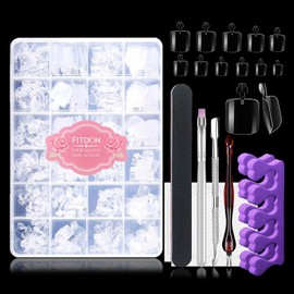 FITDON 480PCS False Toe Nail Tips, Clear Acrylic Fake Toenail Tips Full Cover Short Square Artificial Toe nails for Nail Salons and DIY Nail Art