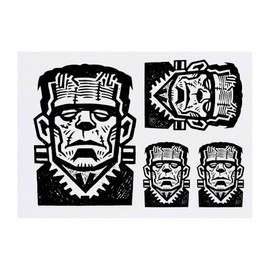 4 x 'Frankenstein's Monster' Temporary Tattoos - Water Resistant, Skin-Safe, Non-Toxic Transfers, Mixed Sizes (TO00085500)