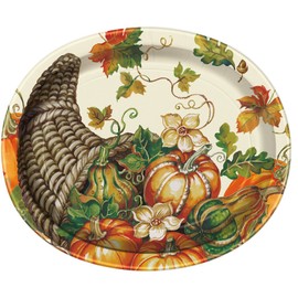 Unique 77098 Harvest Pumpkins Fall Oval Paper Plates, 8ct