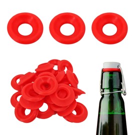 Swing Flip Top Bottle Cap Gasket Swing Top Bottle Seals Washers Beer Bottles Gasket Red Half Cover Design Silicone Rubber Reusable High Pressure 30 Pieces for Home Brew Beer Soda Bottles Sealing