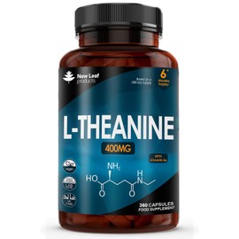 NEW LEAF PRODUCTS L Theanine Enriched with Vitamin B6 - High Strength L Theanine 400mg Natural Nootropics from Green Tea - 360 Vegan L-Theanine Capsules - Made in The UK Theanine Supplements by New Leaf