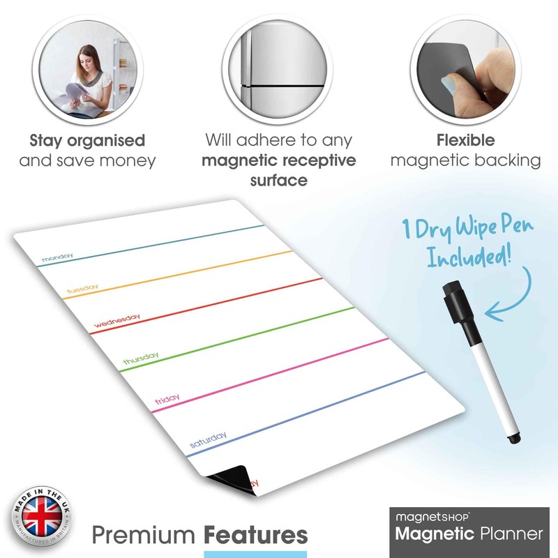 TMS A4 Magnetic Weekly Planner for Fridge, Whiteboard Planner Fridge