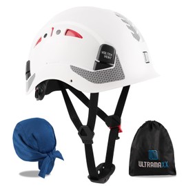 UM ULTRAMAXX Safety Helmet Hard Hat, ANSI Z89.1 Approved Lightweight Vented Work Helmet, 6-Point Adjustable Ratchet Suspension Hardhat for Industrial and Construction (White)