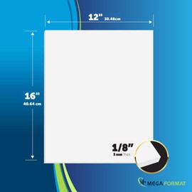 MEGA FORMAT 12" x 16" Rigid PVC Plastic Sheets - Sintra PVC Sheet, Celtec PVC Board - Hard Plastic Sheet, PVC Sheets Plastic - 1/8" 3mm Thick - 1-Pk-White