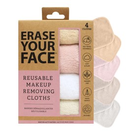 ERASE YOUR FACE Makeup Remover Cloths - Reusable Microfiber Face Towels to Cleanse & Remove Makeup - Water Activated, Dual-Sided Design for Easy Use, Great Bachelorette & Bridesmaid Gift (4 Count)