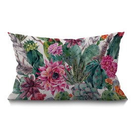 12x20 Inches Cushion Cover Rustic Farmhouse Decor Home Cactus Pillowcases Cotton Linen Cacti Succulent Flowers Twigs Feathers Arrows Throw Pillow Case Pillow Covers for Sofa Couch Bedroom 30 x 50 cm