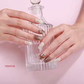 Yekafue No Lamp Gel Nail Strips 22 Pcs Wraps - Taupe, Easy Apply Gel Nail Stickers Long Lasting, Salon-Quality, 2 Prep Pads, 1 File, 1 Wooden Stick