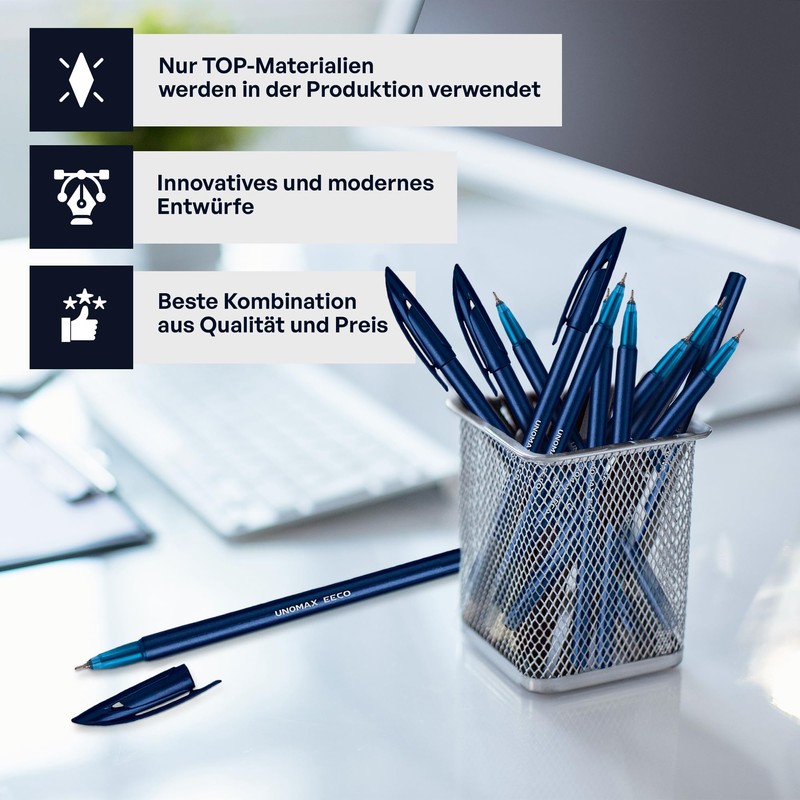 UNOMAX Eeco Blue Barrel High-Quality Ballpoint Pen Set - Ballpoint