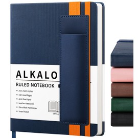 ALKALO Lined Journal Notebook for Work, A5 Leather Notebook with Pen Holder, 100GSM/160 Pages Thick Paper, Daily Journals for Writing, School, Note Taking, Business, Travel, College Ruled