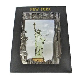 New York Souvenir Metal Pewter Picture Frame with Statue of Liberty Empire State Building Freedom Tower NYC Skyline Fits 4x6 Photo