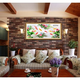 Grace Art, Extra Large, Oblong Asian Silk Embroidery Art Wall Hanging, Wide Format, Fish