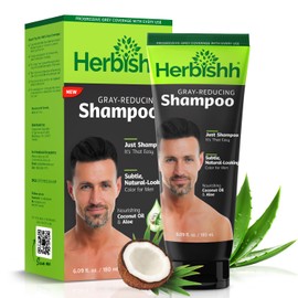 Herbishh Gray Reducing Shampoo for Men, Hair Darkening & Volume Boost with Every Wash, Cleanses & Revitalizes, Easy At-Home Use, Safe for Light Brown to Black Shades, All Hair Types 6.09 fl.oz
