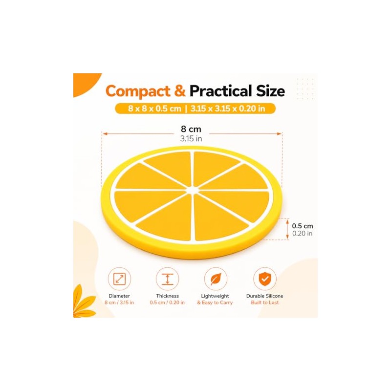 Round Silicone Coaster with an Orange-Themed Design (3.15 × 3.15