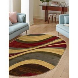 Unique Loom Barista Collection Area Rug - Ngada (7' 10" x 10' Oval, Beige/Red)
