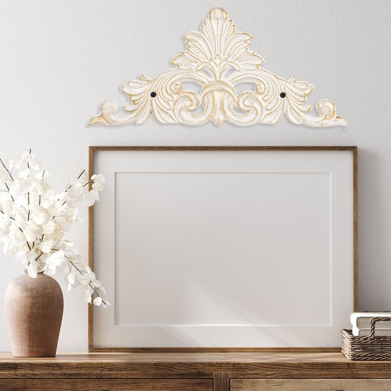 Sungmor Victorian Style Cast Iron Wall Plaque, Antique White Fleur