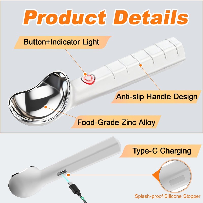 Heated Ice Cream Scoop, Fast Heating Electric Scooper, Rechargeable