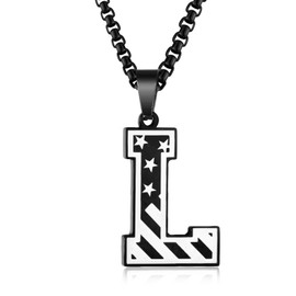 American Flag Initial Necklace for Men 𝑩𝒐𝒚𝒔, A-Z Letter Pendant Adjustable Stainless Steel Mens Necklace, Patriotism Military Pendant Initials Chain Jewelry Christmas Gift for Mens