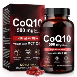 High Absorption CoQ10 Supplement Capsules 120 Count, 500mg Ubiquinone with Coconut MCT Oil, Clean Non-GMO Formula, Support Daily Antioxidant, Free of Soy, Dairy & Gluten