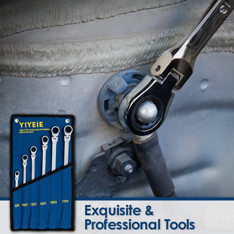 YIYEIE 6 Pcs Extra Long Flex Head Ratcheting Wrench Set,