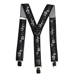 Olata Braces/Suspenders for All Ages, Y-Shape with Guitar Design. Adult, 4cm. Black