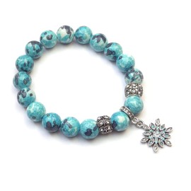 Weiße Jade Armband Perlen und Amulette blauen Stern getönt mit Kristallen geformt