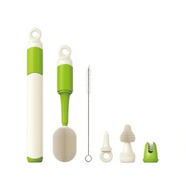 Baby Bottle Brush Set for Baby Bottles, 5 Cleaning Tools with Silicone Bottle and Nipple Brush Heads, Straw Brush, Detail Brush, Cup Rim Cleaner, Inte