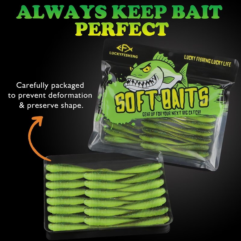 LUCKYFISHING Soft Plastic Baits Forked Tail Fishing Soft Bait for