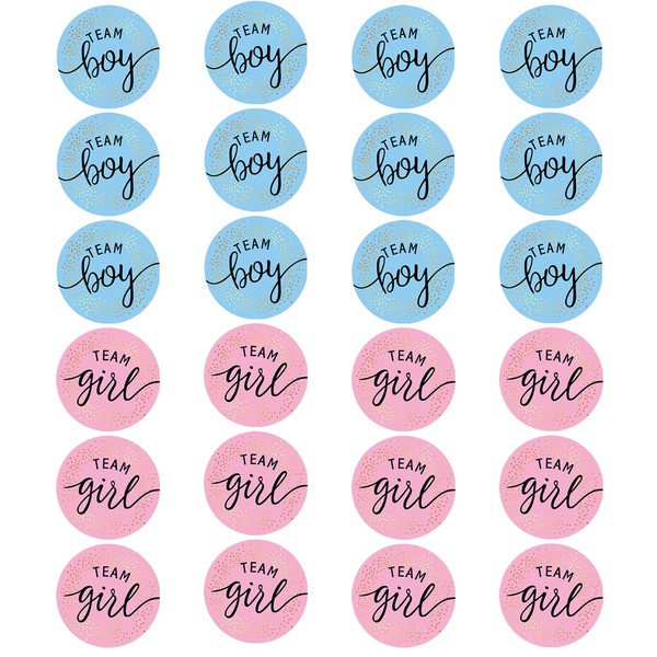 24 pcs Gender Reveal Stickers Team Boy Team Girl Labels