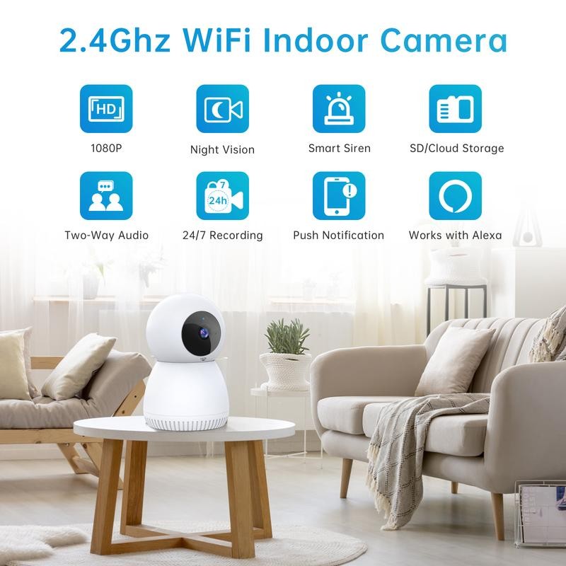Indoor Security Camera with Motion Detection Siren Night Vision Two-Way