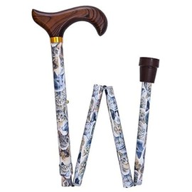 Royal RC Canes Cats Designer Folding Adjustable Derby Walking Cane - Wooden Handle, Lightweight & Foldable
