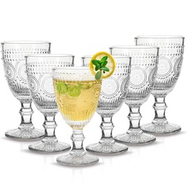 ysnn Set of 6 Clear Glassware Ornate Goblets 10 oz Vintage Drinking Cocktail Glasses Drinkware Set for Wedding Baby Shower Party Holidays Anniversary Bar