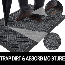 OLANLY Indoor Outdoor Mat, Sturdy Natural Rubber Floor Mat, Non Slip Low Profile Waterproof Doormat, Stain and Fade Resistant Front Door Mat, Easy Clean Patio Entrance Mat, 30''x17'', Grey