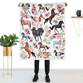 Horse Blanket for Girls Beautiful Horse with Wreath Throw Blanket, Ultra Soft Warm Fleece Blanket for Couch Bedding Living Room, Horse Gifts Flannel Blanket for Women 40"x50"