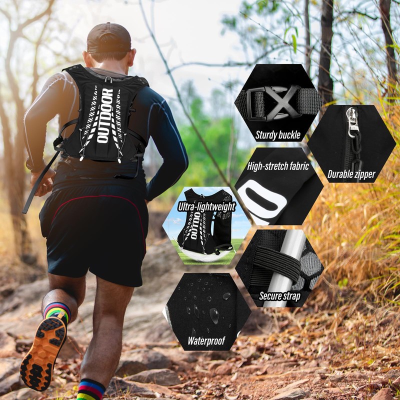 Fiohiros Running Vest, Lightweight Hydration Pack, Breathable Running Vest Women/Men,