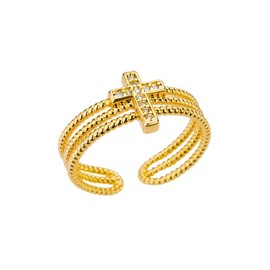 BlingNuts Gold Cross Ring for Women God of Faith Hope Love Clear CZ Adjustable Ring Jewelry for Mom Daughter Family