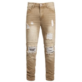 WJWLSKB Men's Ripped Jeans Fashion Loose Patchwork Design Comfortable Jeans(32,3709,Khaki)