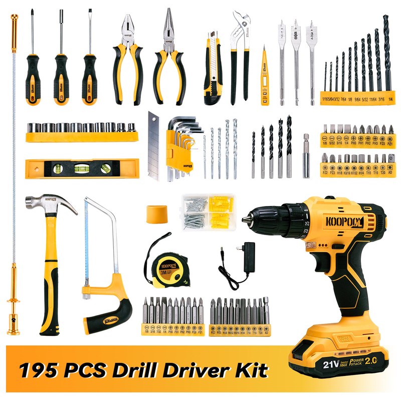 Tool Box Set: Cordless 21V Power Drill Tool Kit with