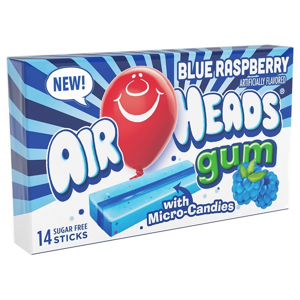 Airheads Candy Sugar-Free Chewing Gum with Xylitol, Blue Raspberry, 14 Sticks (Bulk Pack of 12) (73390013332)