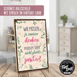 TypeStoff HS-00900 Wooden Sign with Saying - Positive Thinking - Vintage Look with Quote as a Gift and Decoration on the Theme of Motivation, Hygge and Optimism