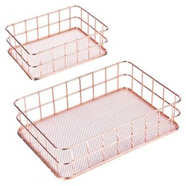 Pinsheng 2 Stück Metall-Organizer-Korb, Mehrzweck-Aufbewahrungskörbe in Roségold, Schreibtisch-Organizer, Drahtkörbe für Zuhause und Büro