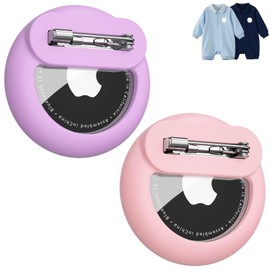 Air Tag Holder for Kids with Pin, Safe Hidden Lightweight GPS Tracker for Kids Compatible with Apple Air Tags for Child, Elderly, Clothing, Pants, Shoe, Backpack (Pink+Purple)