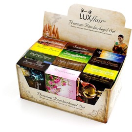 Luxflair Premium Incense Cones/Candles, Mix of 12 x 20 Pieces in XXL Large Pack Classic, Floral, Fruity, Christmas. Economy pack including cone holder.